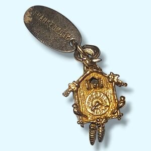 Vintage Frankenmuth Gold Tone Cuckoo Clock Charm Moving Pendulum